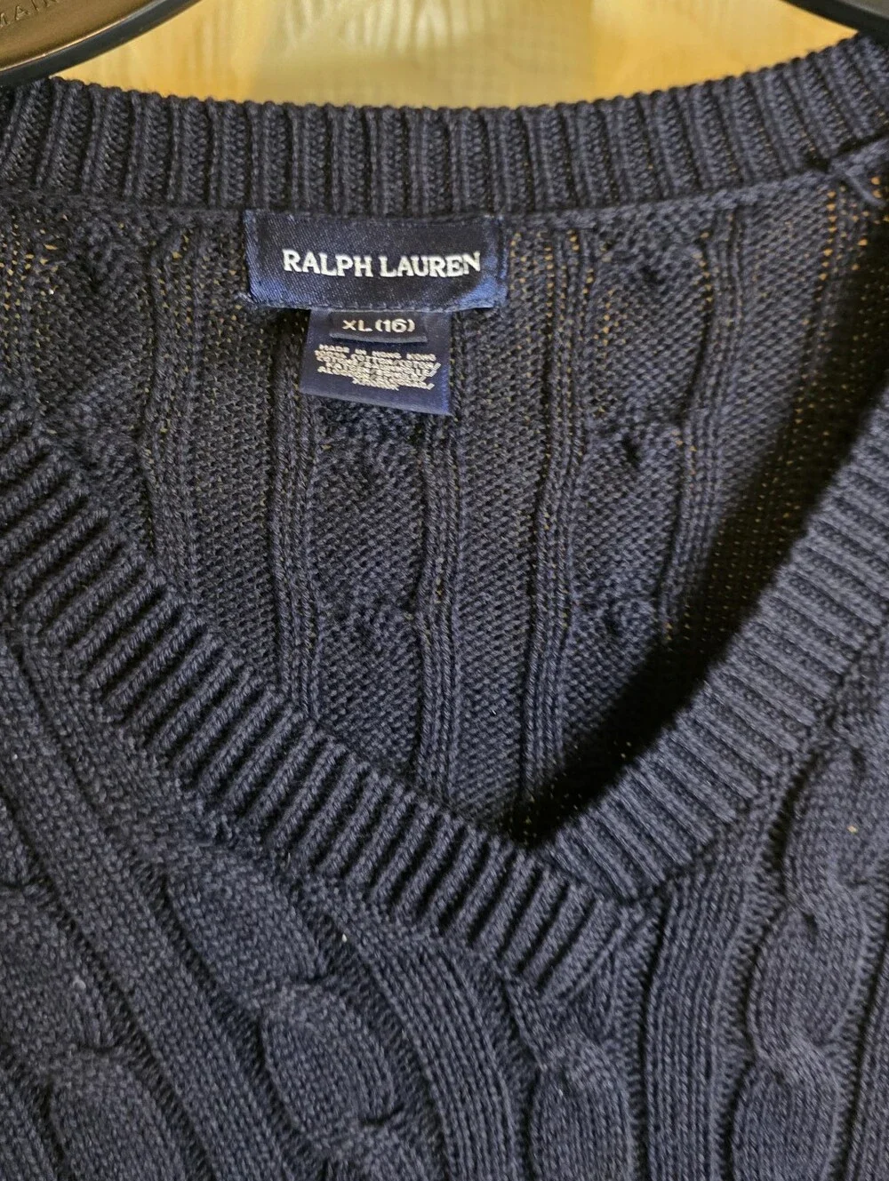 Ralph Lauren Knit Cable Sweater Sz  XL 16 Navy Blue